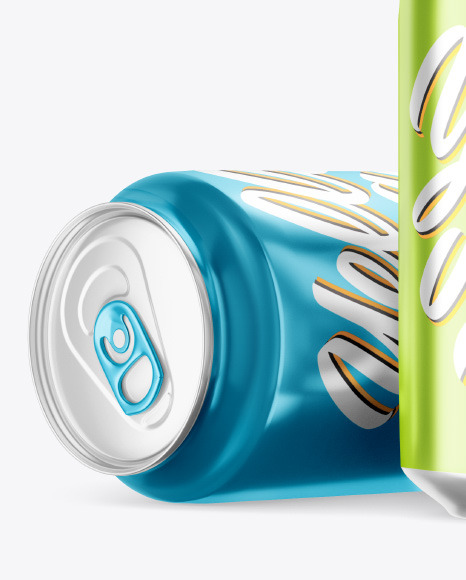 Glossy Metallic Drink Cans Mockup