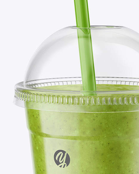 Green Smoothie Cup with Straw Mockup