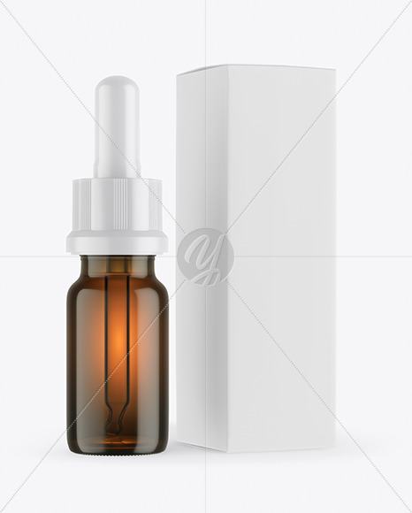 Amber Glass Dropper Bottle with Paper Box Mockup