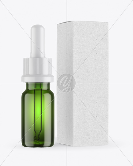 Green Glass Dropper Bottle with Kraft Paper Box Mockup Green Glass Dropper Bottle with Kraft Paper Box Mockup