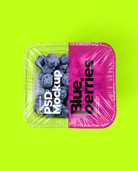 Clear Plastic Tray with Blueberries Mockup