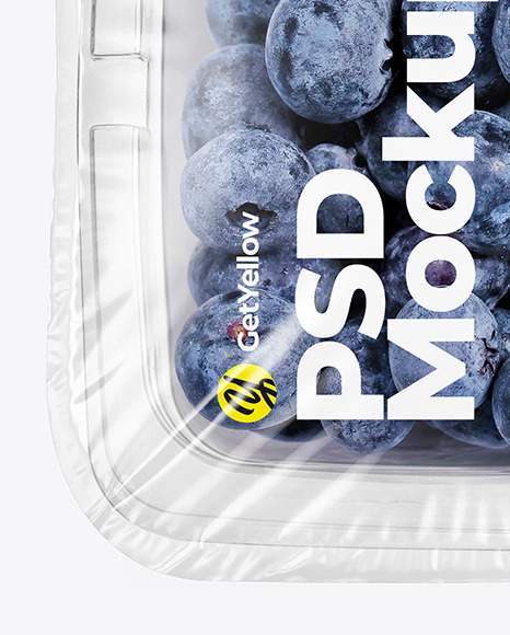 Clear Plastic Tray with Blueberries Mockup