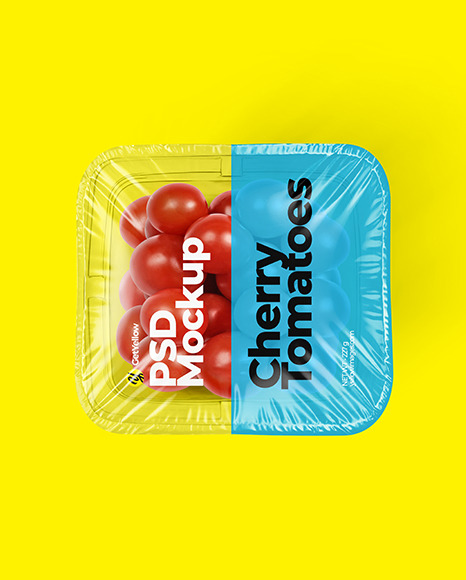 Clear Plastic Tray with Cherry Tomatoes Mockup