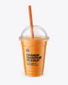 Orange Smoothie Cup with Straw Mockup