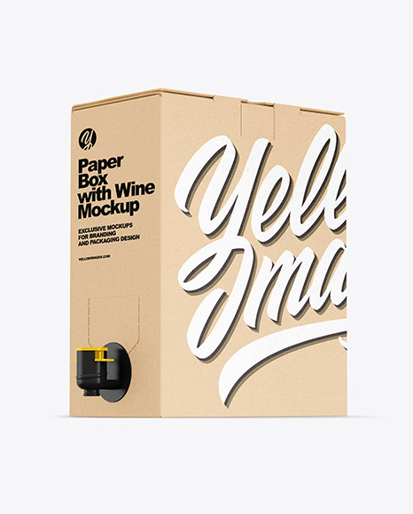 Kraft Paper Box with Wine Mockup - Glossy box