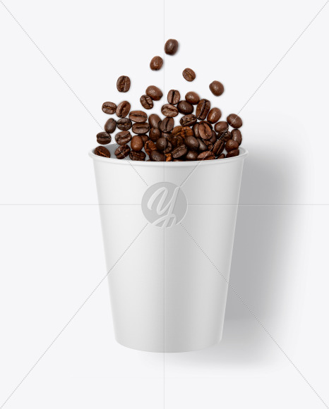 Paper Coffee Cup w/ Poured Coffee Beans Mockup