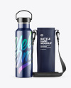 Metallic Water Bottle W/ Case Mockup