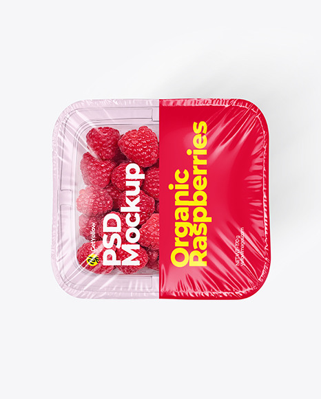 Clear Plastic Tray with Raspberries Mockup