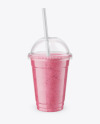 Strawberry Smoothie Cup with Straw Mockup