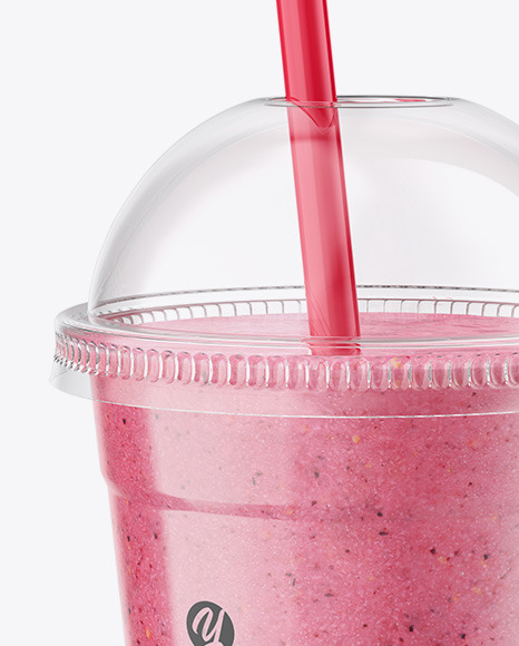 Strawberry Smoothie Cup with Straw Mockup