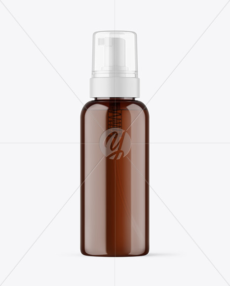 Amber Cosmetic Bottle with Pump Mockup