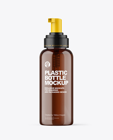 Amber Cosmetic Bottle with Pump Mockup