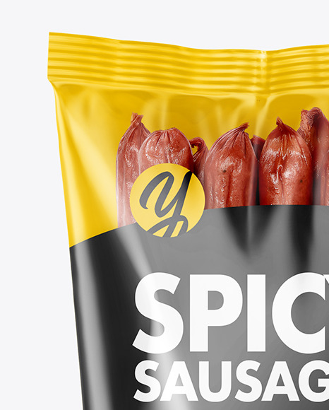 Plastic Bag With Spicy Smoked Sausages Mockup