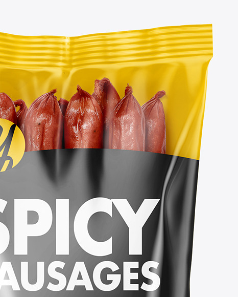 Plastic Bag With Spicy Smoked Sausages Mockup