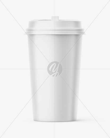 Big Matte Paper Coffee Cup With Plastic Cap Mockup - Front View