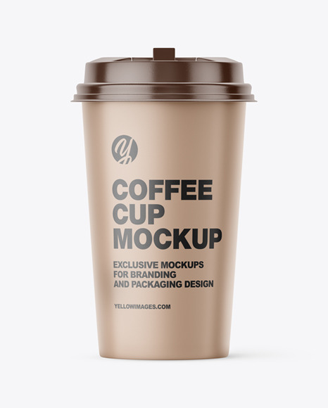 Big Matte Paper Coffee Cup With Plastic Cap Mockup - Front View