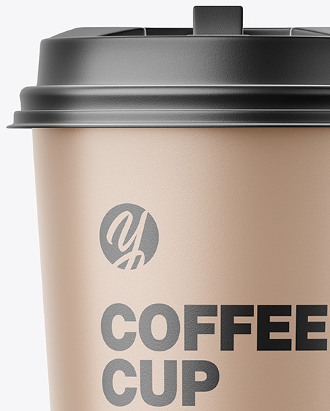 Big Matte Paper Coffee Cup With Plastic Cap Mockup - Front View