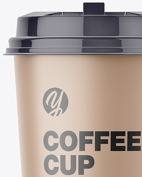 Big Matte Paper Coffee Cup With Plastic Cap Mockup - Front View