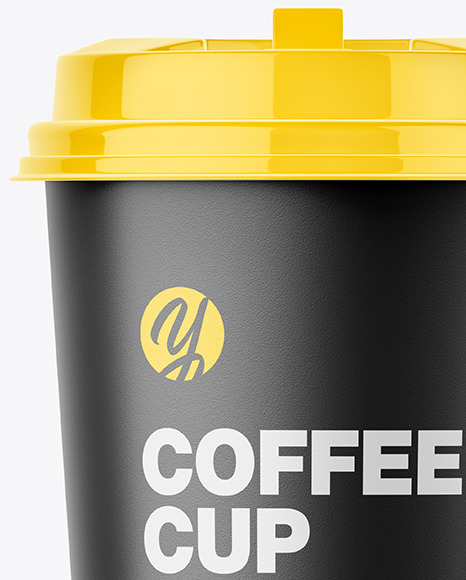 Big Matte Paper Coffee Cup With Plastic Cap Mockup - Front View