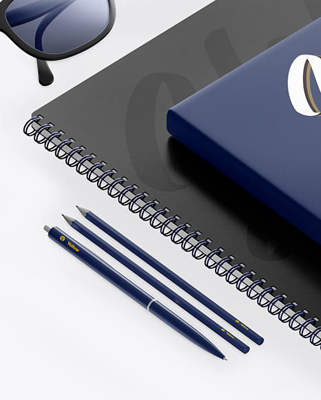 Notebook & Paper W/ Pens Mockup