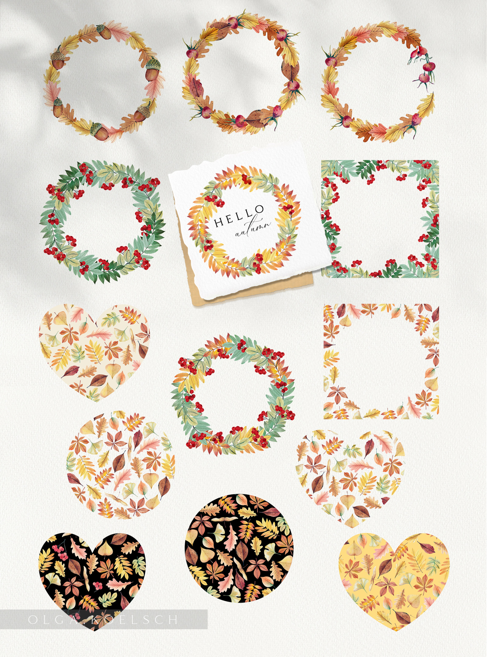 Autumn watercolor leaves clipart Autumn wreath Modern clipart with autumn leaves