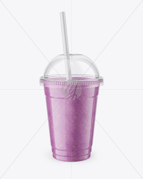 Blueberry Smoothie Cup with Straw Mockup