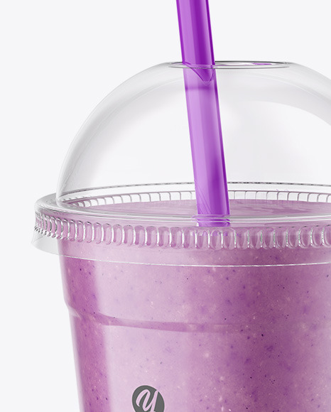 Blueberry Smoothie Cup with Straw Mockup