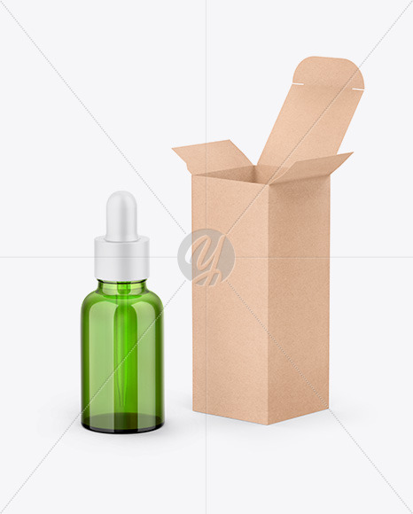 Kraft Box W/ Green Dropper Bottle Mockup