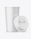 Big Matte Paper Coffee Cup With Plastic Cap Mockup - Front View