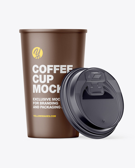 Big Matte Paper Coffee Cup With Plastic Cap Mockup - Front View