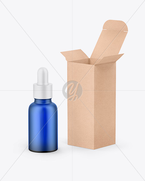 Kraft Box W/ Blue Dropper Bottle Mockup