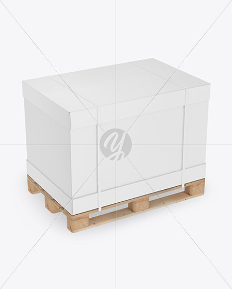 Wooden Pallet With Carton Box Mockup - Half Side View