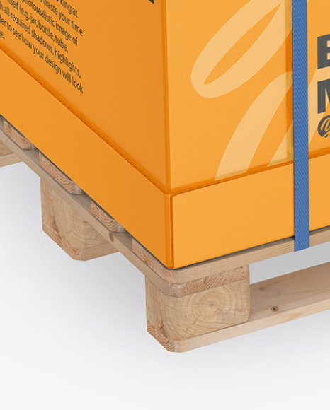 Wooden Pallet With Carton Box Mockup - Half Side View