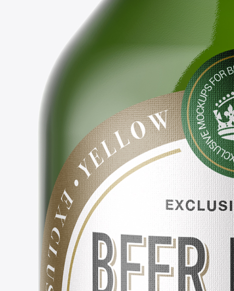 Green Glass Bottle with Lager Beer Mockup