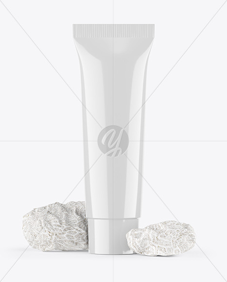 Glossy Cosmetic Tube with Corall Sponges Mockup