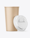 Big Kraft Paper Coffee Cup With Plastic Cap Mockup - Front View