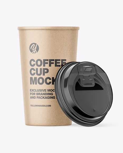 Big Kraft Paper Coffee Cup With Plastic Cap Mockup - Front View