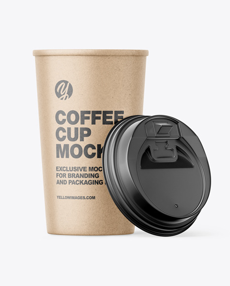 Big Kraft Paper Coffee Cup With Plastic Cap Mockup - Front View