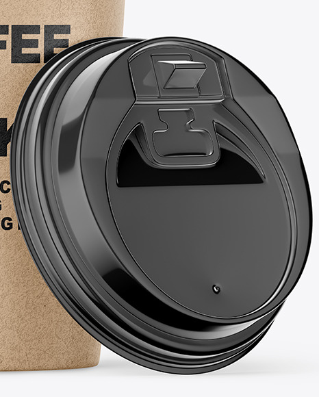 Big Kraft Paper Coffee Cup With Plastic Cap Mockup - Front View