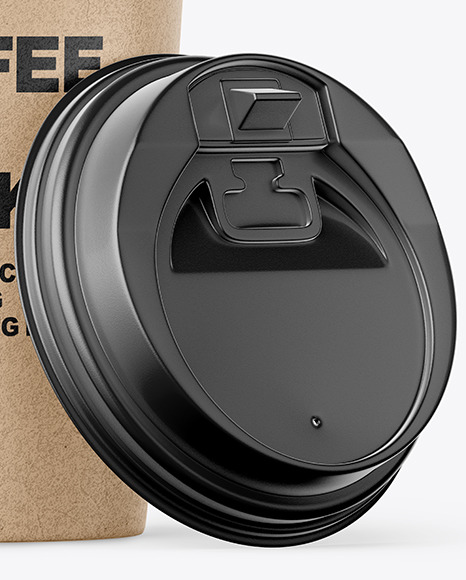 Big Kraft Paper Coffee Cup With Plastic Cap Mockup - Front View