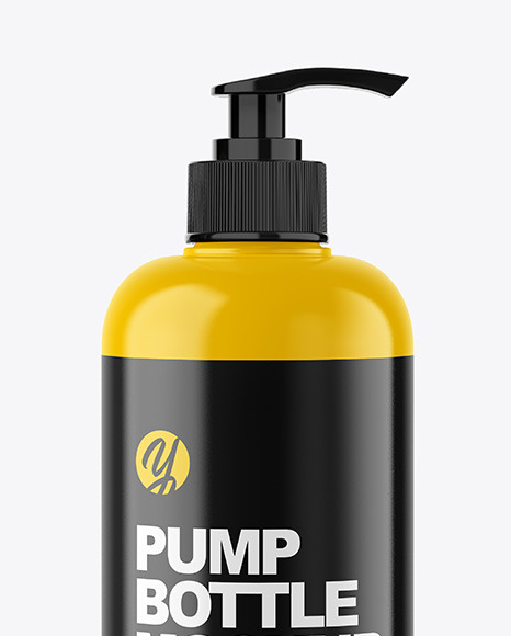 Glossy Plastic Bottle with Pump Mockup