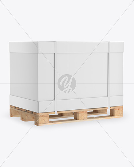 Wooden Pallet With Carton Box Mockup - Half Side View