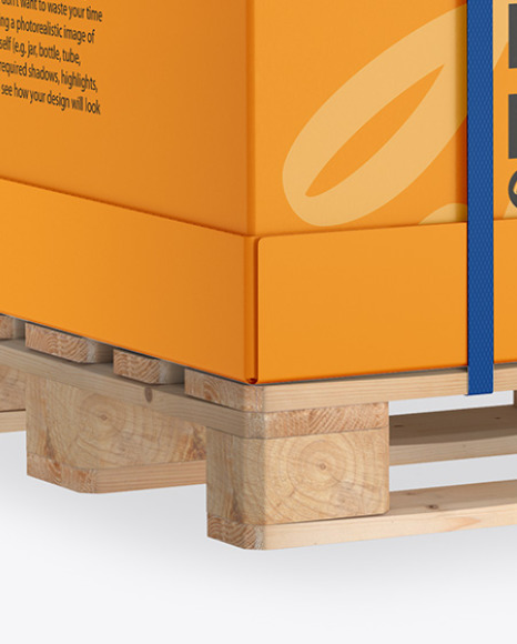 Wooden Pallet With Carton Box Mockup - Half Side View