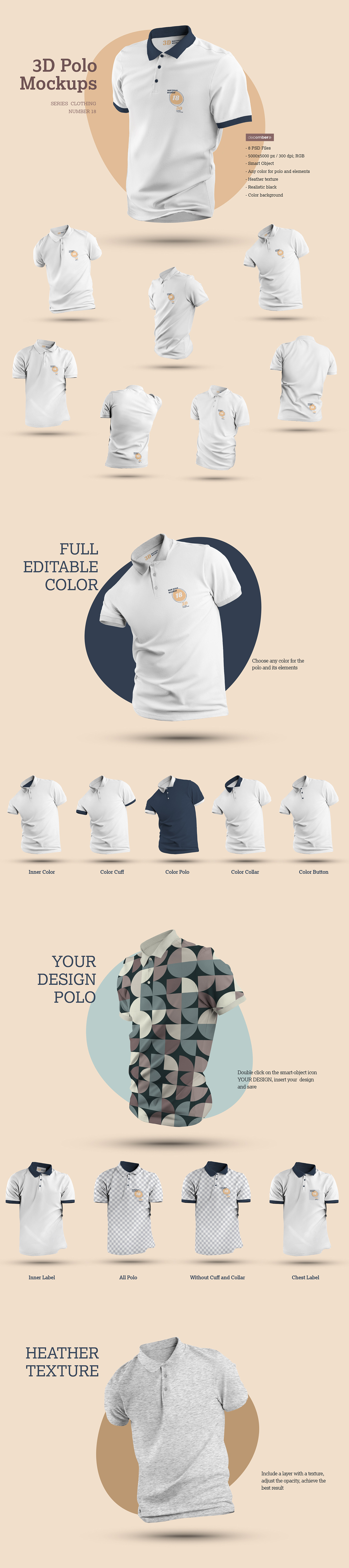 8 3D Polo Mockups