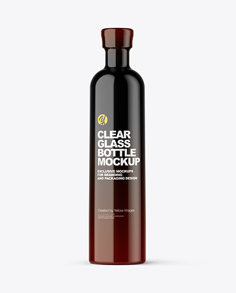 Clear Glass Bottle with Shrink Sleeve Mockup