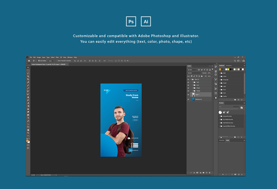 Elegant School Instagram Post and Story Template Elegant School Instagram Post and Story Template