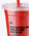 Watermelon Smoothie Cup with Straw Mockup