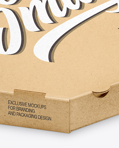 Kraft Pizza Box Mockup - Half Side View