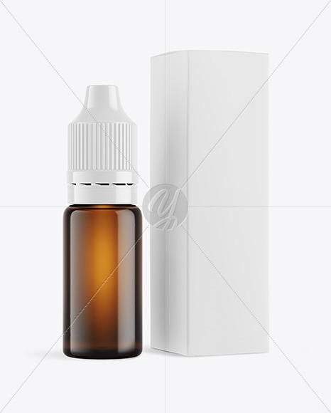 Amber Glass Dropper Bottle with Paper Box Mockup