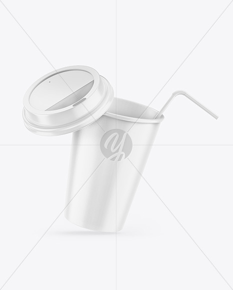 Glossy Coffee Cup w/ Straw Mockup